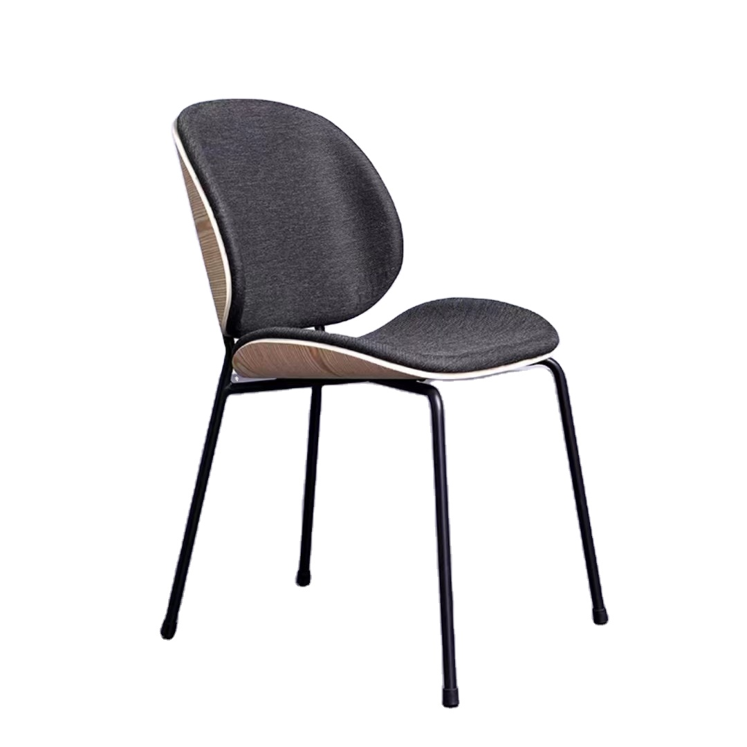 European style modern backrest lounge single seat solid wood fabric leisure dining chair